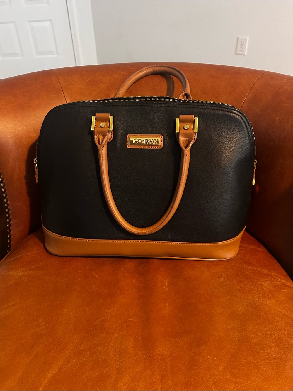 JOY & IMAN Black and Tan Leather Bag